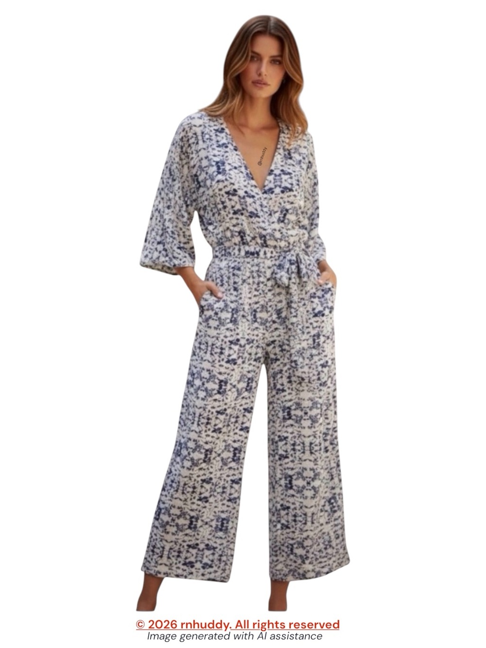 NWT Collective Concepts S blue/white floral wide leg jumpsuit